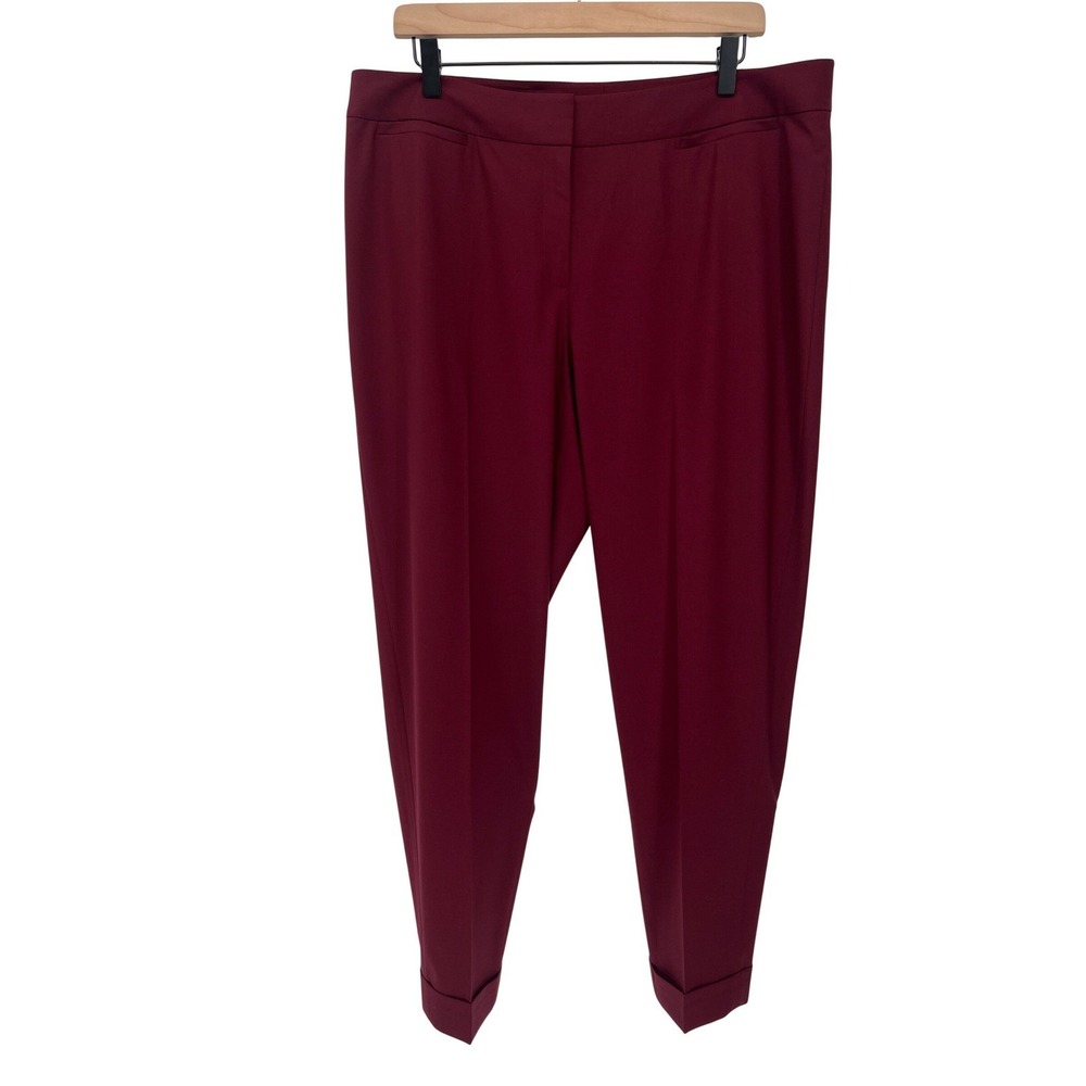 Lafayette 148 Trousers Women 14 Burgundy Wine Wool Blend Cuffed Dress Pants